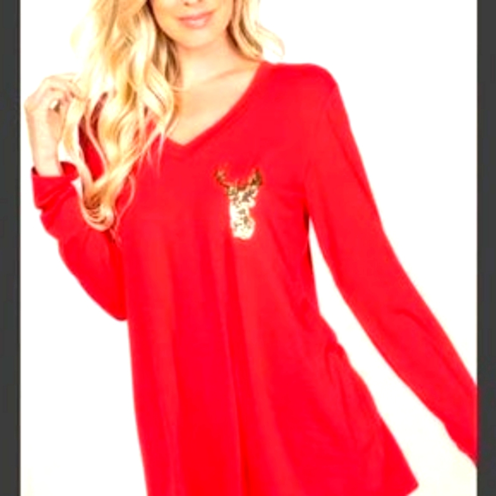 Heimish Usa blouse with reindeer embellishment.